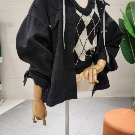 후드 탈부착 데님점퍼