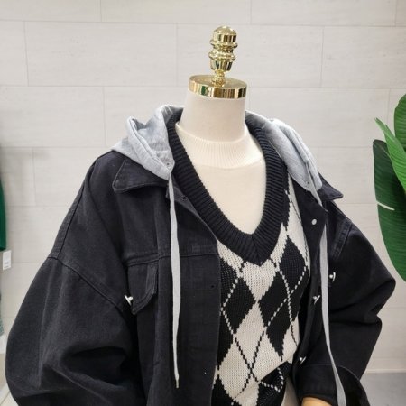 후드 탈부착 데님점퍼