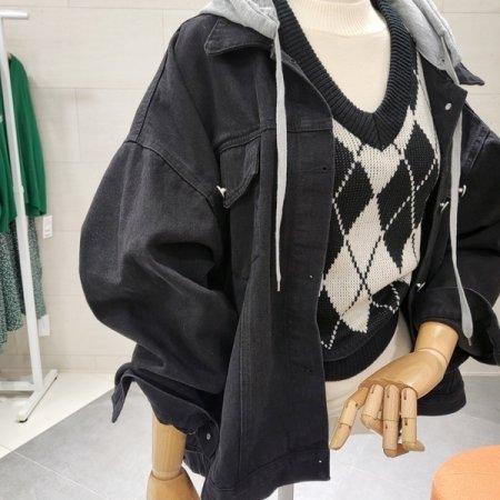 후드 탈부착 데님점퍼