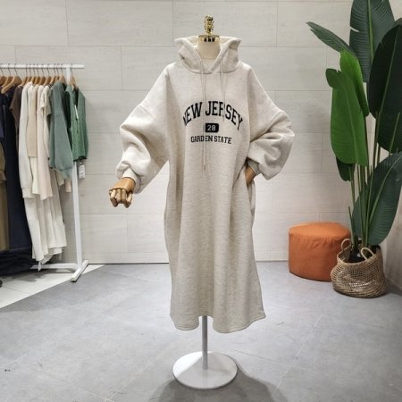 박시핏 뉴져 기모후드 원피스