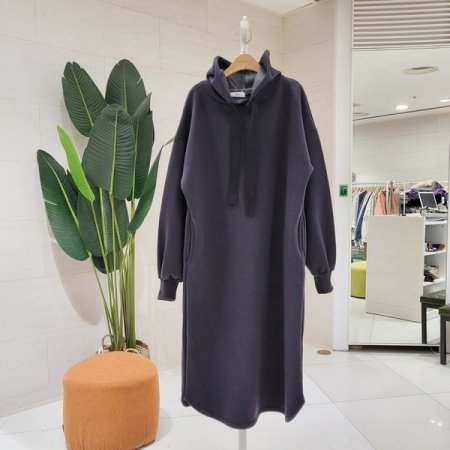 퍼프소매 기모 후드 롱원피스