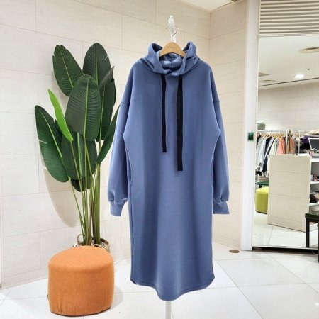 퍼프소매 기모 후드 롱원피스