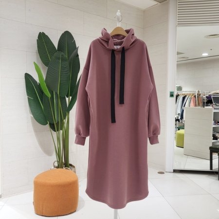 퍼프소매 기모 후드 롱원피스