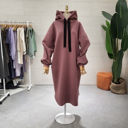 소매볼륨 기모 후드 롱원피스