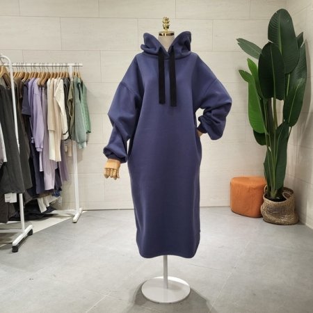 소매볼륨 기모 후드 롱원피스