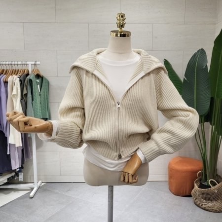 하이넥 골지 집업가디건