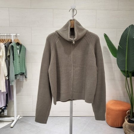 하이넥 골지 집업가디건