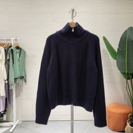 하이넥 골지 집업가디건