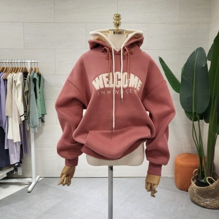 기모 웰컴 이중후드 맨투맨