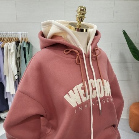 기모 웰컴 이중후드 맨투맨