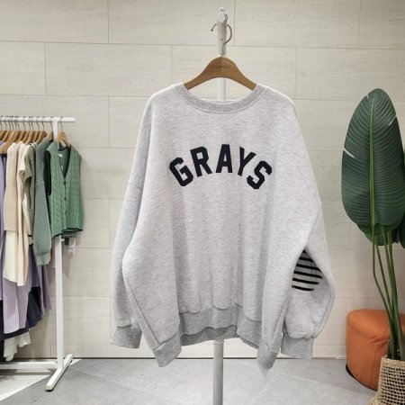 기모 그레이 빵떡패치 맨투맨