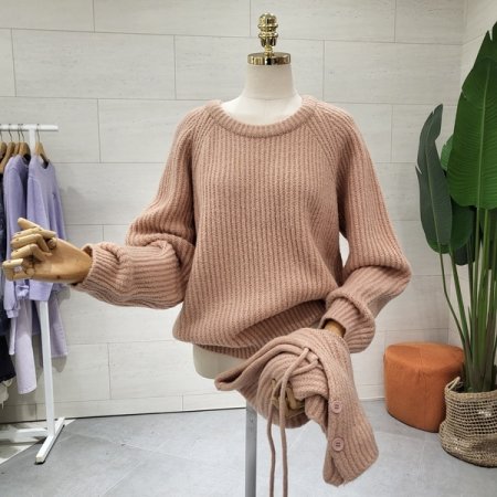 하찌짜임 후드넥워머 세트니트