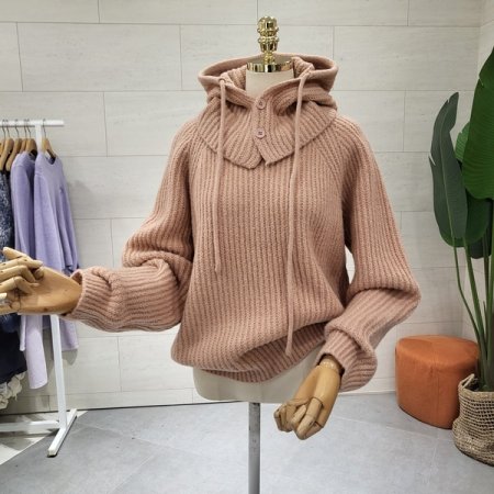 하찌짜임 후드넥워머 세트니트