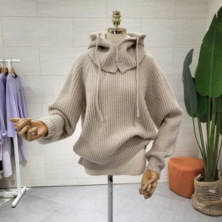 하찌짜임 후드넥워머 세트니트