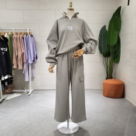 라벨패치 포인트 와이드팬츠세트