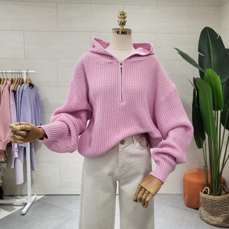 루즈핏 밑단스트링 후드니트