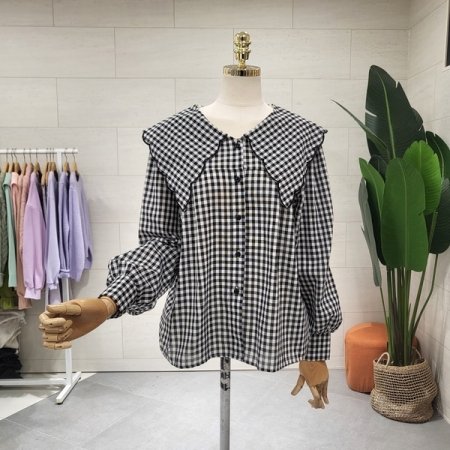 웨이브 카라 면블라우스