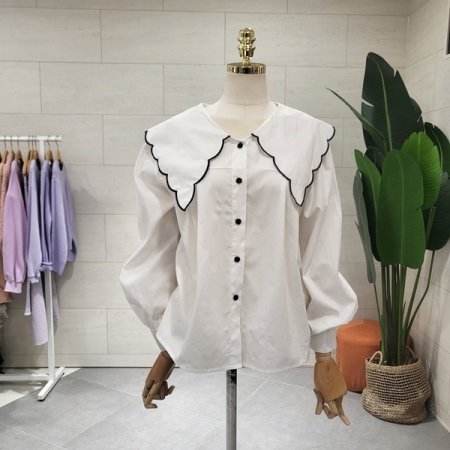 웨이브 카라 면블라우스