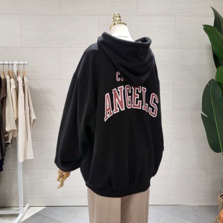 루즈핏 백레터링 씨티 후드점퍼