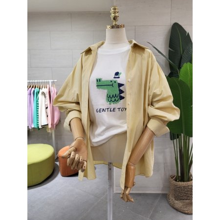 루즈핏 가슴자수 코튼남방