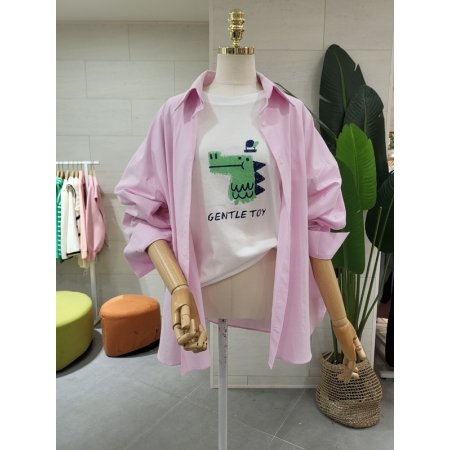 루즈핏 가슴 자수 코튼남방