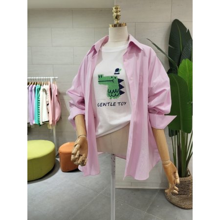 루즈핏 가슴 자수 코튼남방