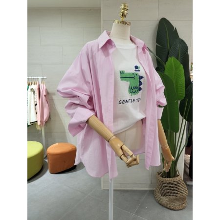 루즈핏 가슴 자수 코튼남방