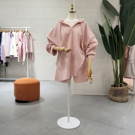 루즈핏 골지 니트 후드 반바지세트