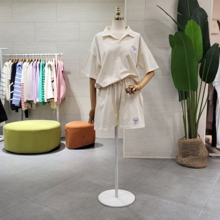 가슴자수 카라넥 반바지세트