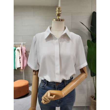 찰랑 히든버튼 반팔 블라우스