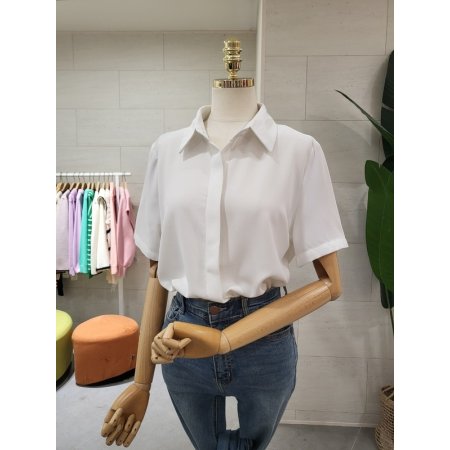 찰랑 히든버튼 반팔 블라우스