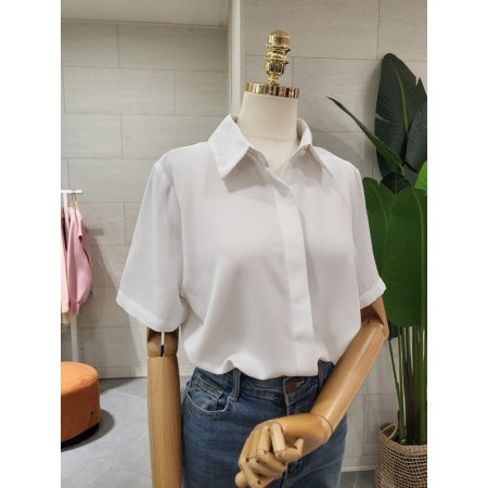 찰랑 히든버튼 반팔 블라우스