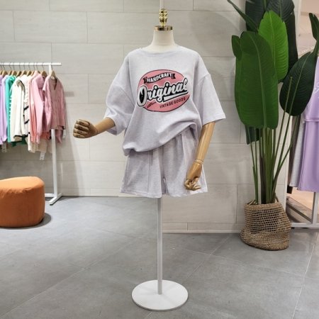 빈티지 핑크프린팅 반바지세트