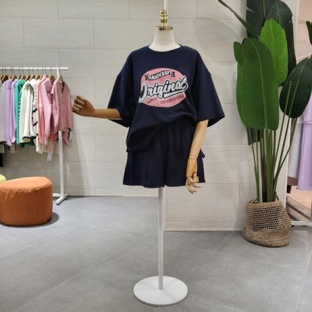 빈티지 핑크프린팅 반바지세트