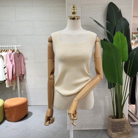 양면 스퀘어 브이넥 민소매니트