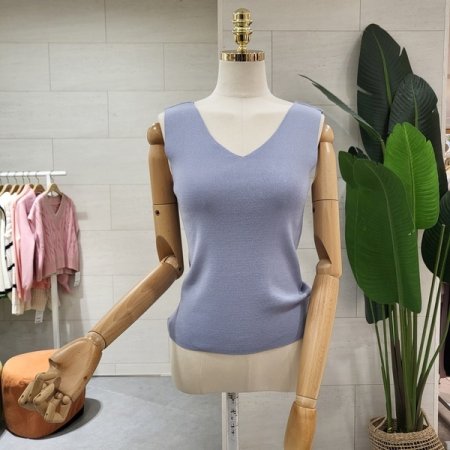 양면 스퀘어 브이넥 민소매니트