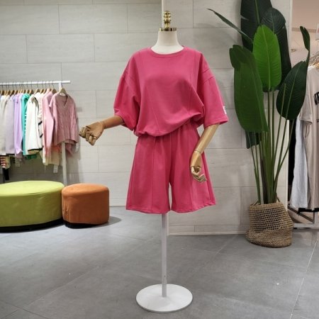 소매 라벨 삥줄 반바지세트