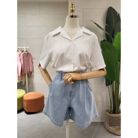 찰랑 오픈 반팔 브이셔츠