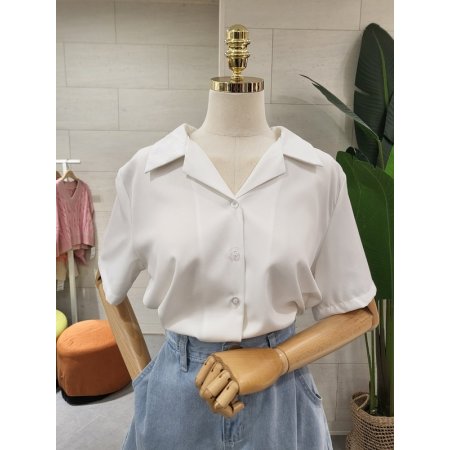 찰랑 오픈 반팔 브이셔츠