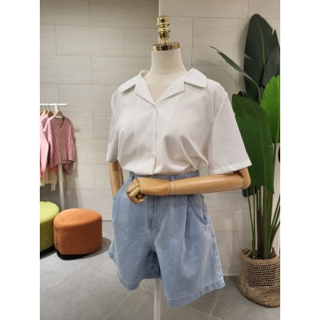 찰랑 오픈 반팔 브이셔츠