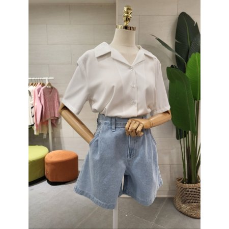 찰랑 오픈 반팔 브이셔츠