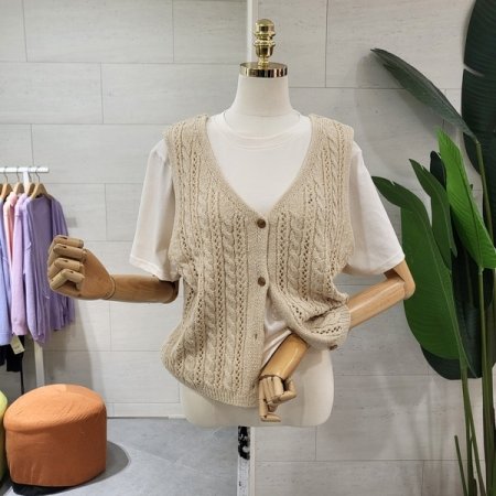 썸머 꽈짜임 그물 조끼니트