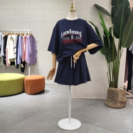 루즈핏 런 프린트 반바지 세트