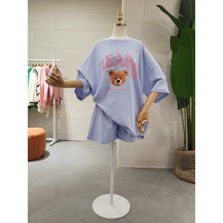 루즈핏 베어클럽 반바지 세트