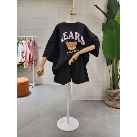 루즈핏 베어클럽 반바지 세트