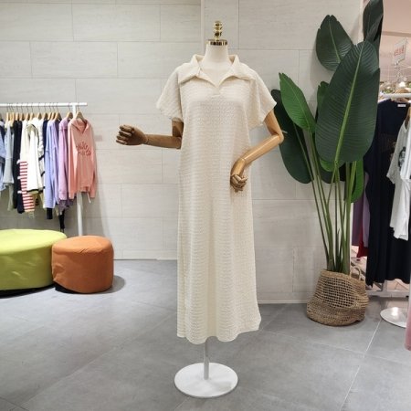 카라 주름 롱 원피스