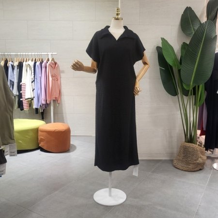 카라 주름 롱 원피스