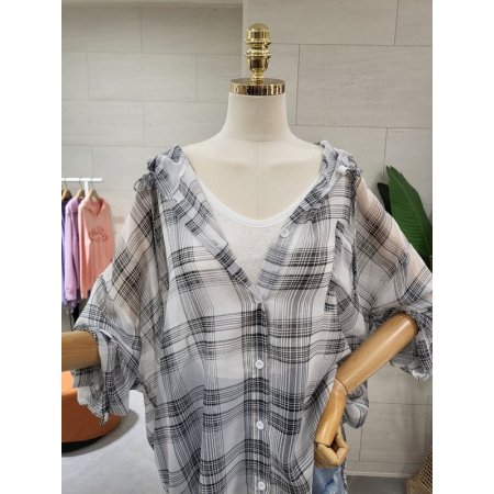 시스루 체크 후드남방