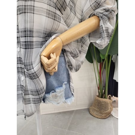 시스루 체크 후드남방