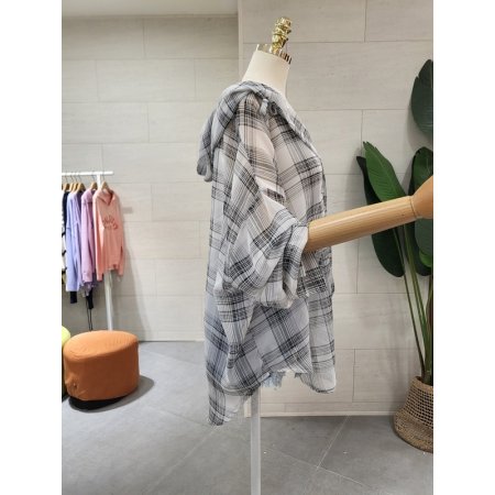 시스루 체크 후드남방